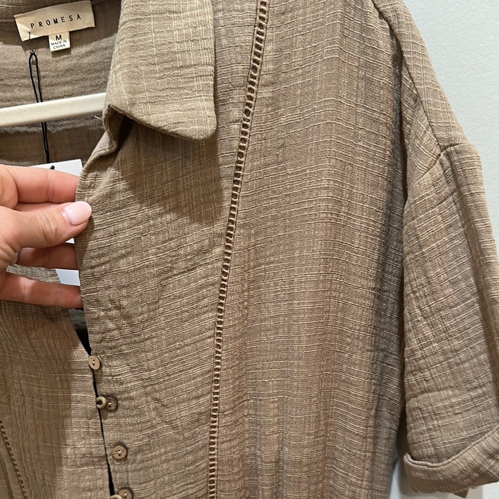 NWT Tan Button-Up Romper - Picture 4 of 7